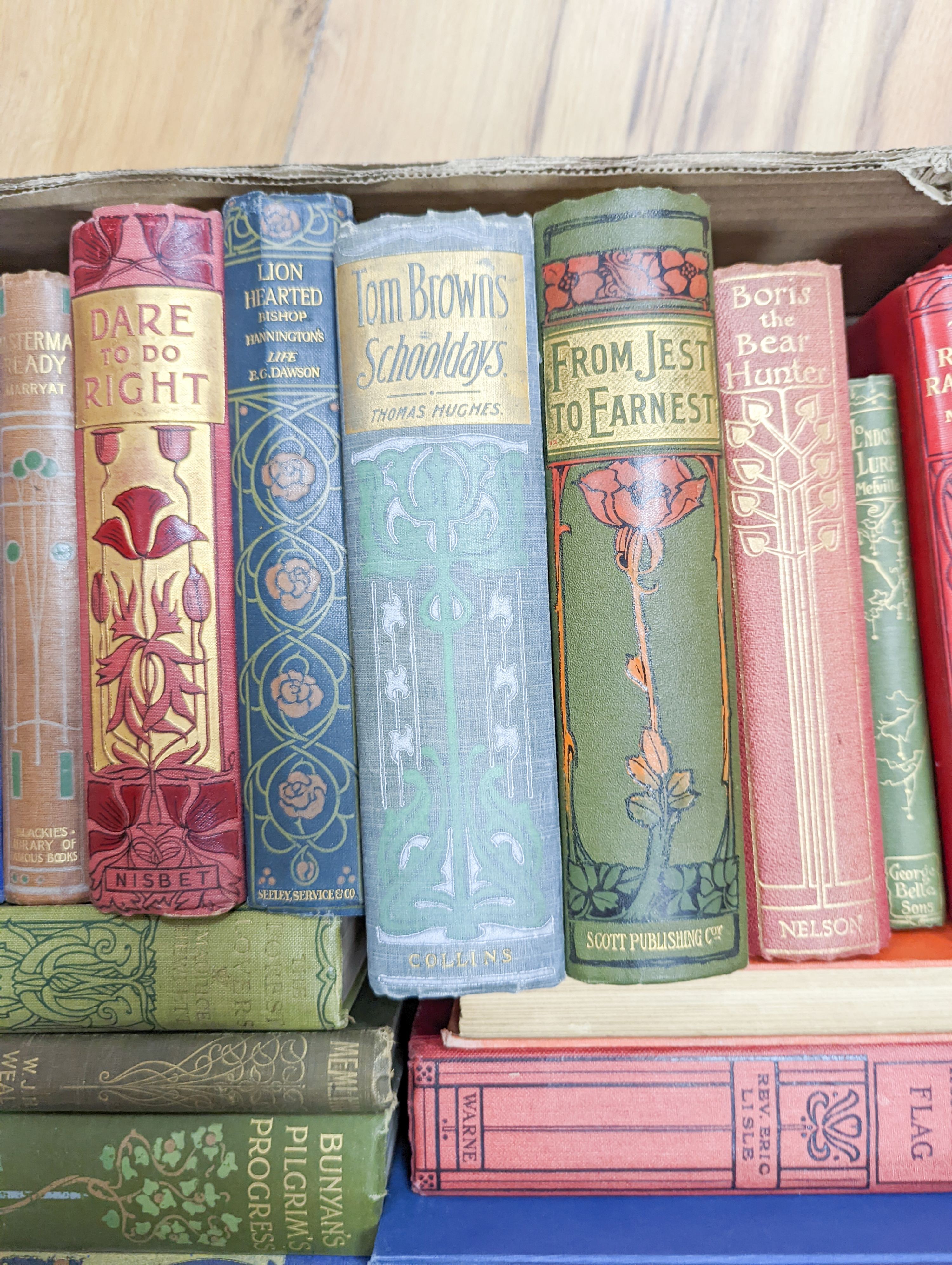 A collection of 33 late 19th/early 20th century works with Art Nouveau decorated bindings, consisting of poetry and fiction.